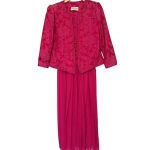 Vtg Nah Nah Size 12 Formal Jacket Dress Set Fuschia Pink Long Tait Beads 2-Piece